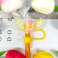 Cute funny lip straw topper with glitter wings silicone dust cap for drink cups yellow pink - Pattern 10
