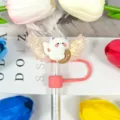 Cute cartoon cat wings straw cover with pink silicone ring dust proof protective cap variant - Style 15