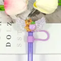 Cute Cartoon Bear Straw Cover Dust Cap Featuring Acrylic Wings Reusable Straw Topper - Picture 22