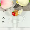 Cute acrylic wing strawberry bear straw cover dust cap for everyday drink decoration - Pattern 23