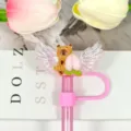 Funny Cartoon Acrylic Wings Straw Cover, Pink Cute Bear Design Reusable Dustproof Cap. - Picture 24