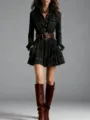 Women long sleeve retro plaid shirt dress with pockets and belt for fashion autumn wear. - XS / Dresses / Dark Green (With Belt)