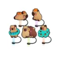 Cute capybara silicone straw covers variant set, reusable straw toppers for tumblers. - Capybara Style