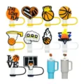 Basketball Strohhalm Abdeckungen für 30/40oz Becher 10mm wiederverwendbare Silikonkappen - Basketball-Stil (Stil 2)