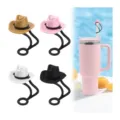 Silikon Cowboy Hut Strohhalmabdeckung mit Gurt in braun rosa weiss schwarz fur Becher - Stil 3