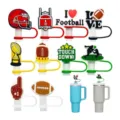 Silikon Strohhalmabdeckung für Stanley Becher, süßer Fußball Strohhalm Topper 10mm Becher Zubehör - Football-Stil (Stil 5)