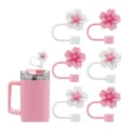 Cute cherry blossom silicone straw cover set with pink tumbler for 40oz insulated cups. - Style 3