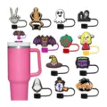 Halloween cartoon straw covers set, cute silicone straw toppers for 10mm tumblers. - Style 2