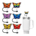 Colorful butterfly silicone straw covers for 40 oz tumblers, 6-pack cute straw toppers. - Style 4
