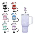 Cute cartoon cow straw cover silicone dust cap fits tumbler cups colorful variants set - Style 5