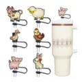 Cute cartoon animal silicone straw covers set with insulated tumbler cup for 10mm straws. - Animal Collection Style