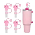 Pink pig silicone straw covers set with matching tumbler, cute 10mm straw caps accessories. - Pink Pig