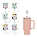 Cute cow silicone straw covers, assorted multi-color cartoon animal straw toppers for 40oz tumblers. - Style 8
