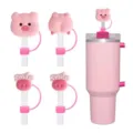 Pink silicone pig straw cover and insulated tumbler set, cute animal straw cap for 10mm cups. - Pink Pig