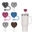 Heart leopard print straw cover silicone dust cap fits 40oz tumbler straw accessories. - Style 9
