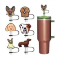 Cute dog silicone straw covers for 10mm straws, fun animal straw cap charms tumbler accessories. - Cartoon Dog Shape