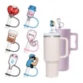 Cartoon medical straw covers set with large capacity tumblers, cute silicone straw topper. - Style 10