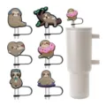 Sloth Silicone Straw Covers 6 Pack Cute Cartoon Straw Toppers for 10mm Tumbler Straws - Cartoon Sloth Style