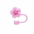 Silicone flower straw cover detail, dustproof straw cap topper for daily use cups. - Begonia Flower / 10mm / Pink