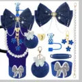 Detailed view of blue Stanley cup accessories set including bow, pearl chain and cute pompom. - Cup and Straw Not Included / Set 4