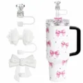 Ensemble de tasse en strass scintillant avec nœuds roses et couvercles de paille. - Ensemble de 3 couvre-pailles (Hors gobelet et paille) / 4