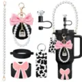 Tumbler accessories set featuring pearl strap, bow keychain, straw topper, and pouch. - Picture 5