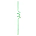 Close-up detail of green glitter curly plastic straw, showing sparkly texture and spiral shape. - Green