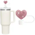 Pink rhinestone heart silicone straw cover detail, cute dust-proof plug for tumbler cup. - 10mm Straw Cap (1 Piece) / Style 3
