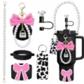 Stanley tumbler accessory set pearl strap bow keychain lipstick pouch straw cover - Picture 10