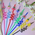 Colorful fruit sequin curly plastic straws reusable funny drink straws for kids party. - 8 Pieces