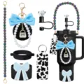 Stanley tumbler accessories set pearl bead strap bow keychain diamond straw cover cup boot holder - Picture 11