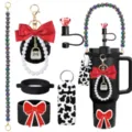 Stanley tumbler accessory set featuring beaded strap bow keychain and lip balm holder - Picture 12