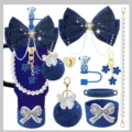 Blue Stanley cup accessories set with bows, pearl chains, and cute charms for daily use. - Cup and Straw Not Included / Set 5