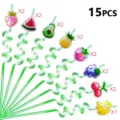 15pcs reusable fruit shaped crazy loop drinking straws with glitter charms for kids party - Fifteen