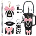 Stanley cup accessories set featuring pearl handle strap, bow keychain, and cute charm deco. - Picture 14