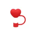 Red heart silicone straw cover dust plug for tumbler cups, cute reusable straw topper accessories - 10mm / Red