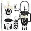Stanley tumbler accessory set pearl beaded strap bow keychain lipstick holder straw topper - Picture 18