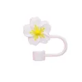 Silicone straw cover with cute cherry blossom design, dust-proof straw topper for daily use. - Begonia Flower / 10mm / White and Yellow