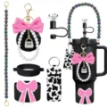 Stanley tumbler accessories kit with pearl strap bow keychain and diamond straw topper - Picture 19
