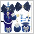 Tumbler accessories set with navy bow pearl chain charm and silicone boot for cups - Cup and Straw Not Included / Set 3