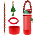 Christmas handmade woven water bottle strap set with silicone boot and tree pendant. - Style 49