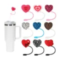 Ensemble de couvercles de paille cœur en silicone avec tasse, accessoires mignons léopard. - Style 1