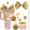 Set accessori per tazza Stanley fiocco decorativo catena di perle pompon copri cannucce - Modello 6
