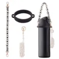 Handmade macrame water bottle strap set with daisy pattern, silicone ring, and lipstick pouch. - Style 18