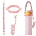 Handmade woven water bottle strap with silicone boot and lipstick net pouch accessory set. - Style 22