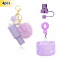 Mini tumbler keychain set with pom pom cute letter straw cover and silicone cup boot 4pcs - Letter A / Set 5