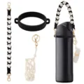 Handmade braided water bottle strap with silicone ring and lipstick pouch accessory - Style 24