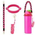 Handmade braided water bottle strap set with cup holder and lipstick net pouch accessories. - Style 26