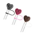 Set copri cannucce in silicone con cuore leopardato, topper per cannucce riutilizzabili - Stile 10