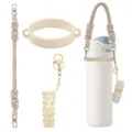 Detailed view of handmade woven water bottle strap, silicone ring, and lipstick pouch accessories. - Style 27